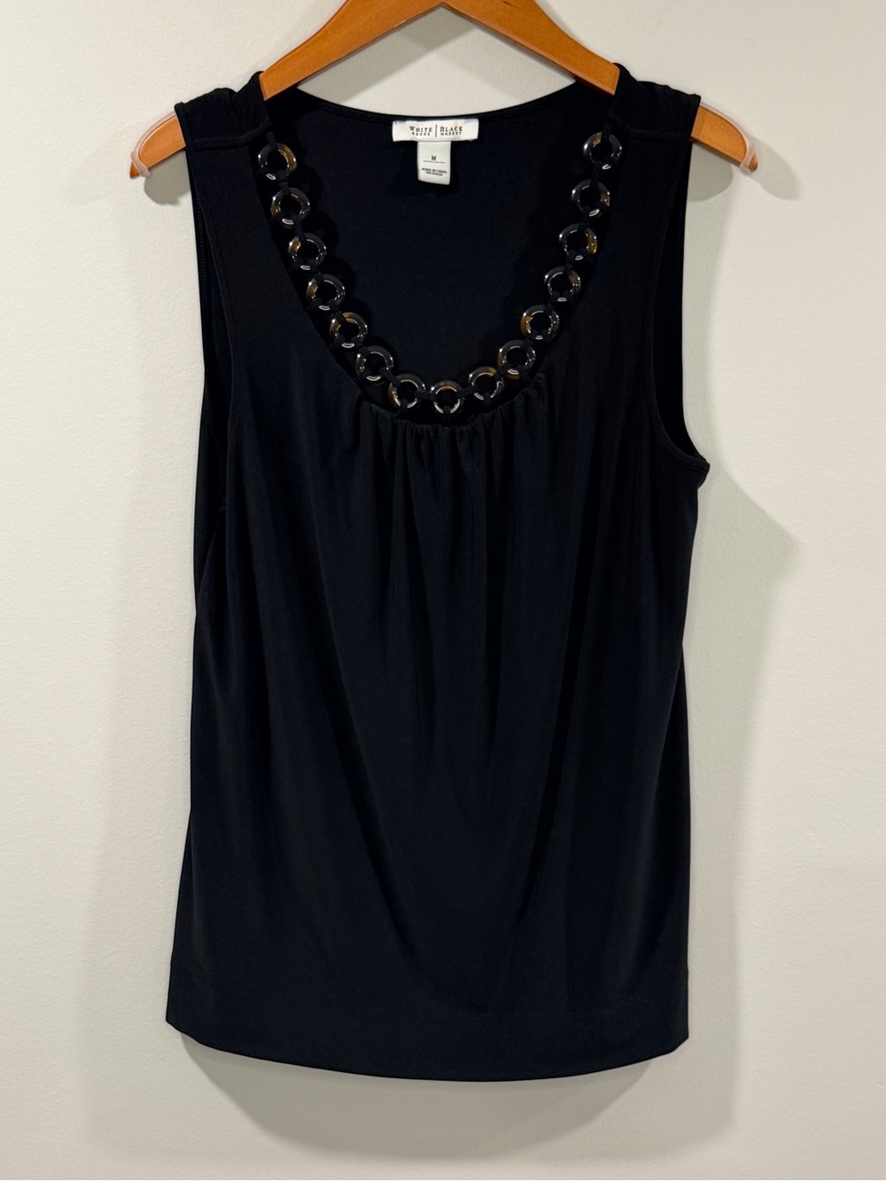 White House Black Market Women’s Black Sleeveless Tank Chain-Link Trim Size M